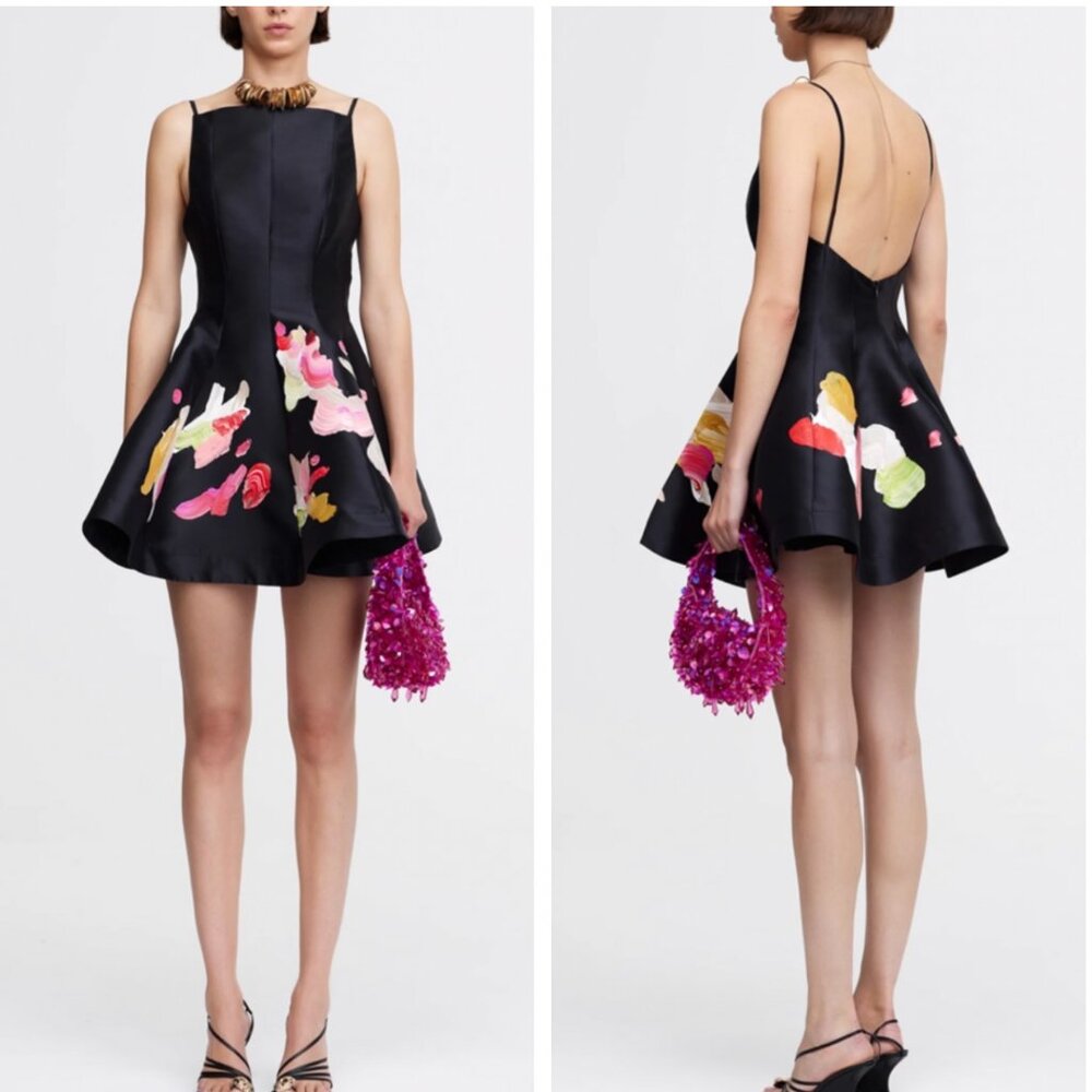Acler Black Floral Mini Dress